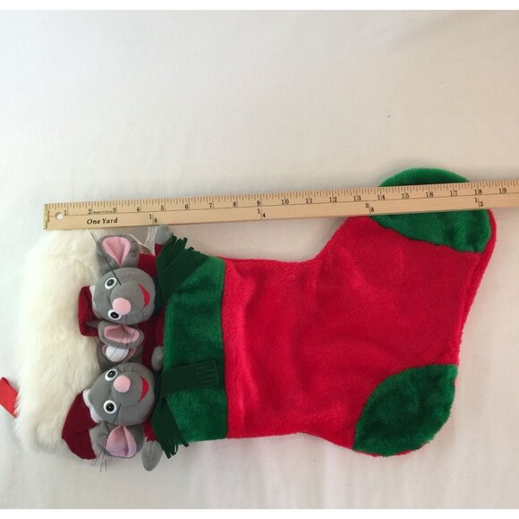 Vtg Plush Christmas Stocking Mice Wearing Santa Hat & Scarf 3D Musical Tested - Picture 6 of 7